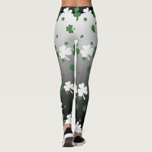 Shamrocks, groen en wit op gegraveerd veld leggings (Achterkant)