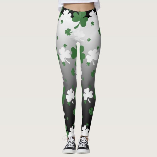 Shamrocks, groen en wit op gegraveerd veld leggings (Voorkant)