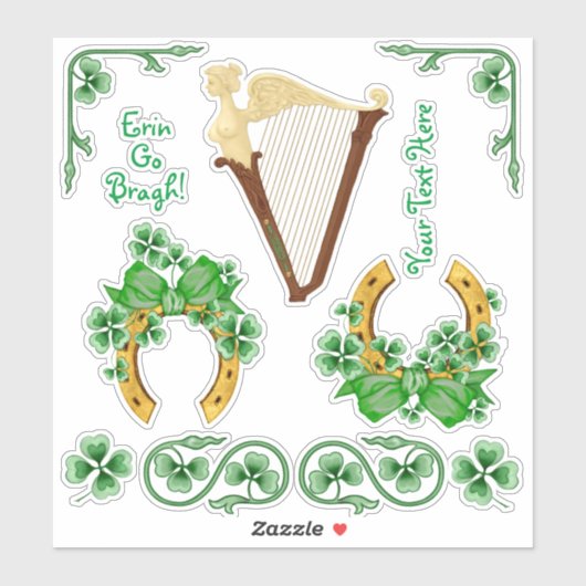 Shamrocks Hoefijzers en Irish Harp Vinyl Set Sticker (Vel)