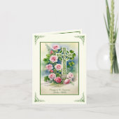 Shamrocks Iers Keltisch Kruis Roze Rozen Condolean Bedankkaart (Voorkant)