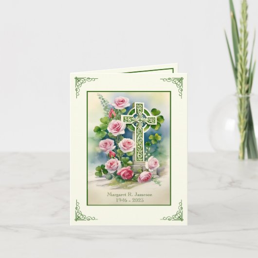 Shamrocks Iers Keltisch Kruis Roze Rozen Condolean Bedankkaart (Voorkant)