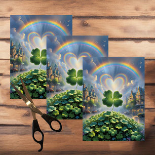 Shamrocks in een dorp met een regenboog in de luch tissuepapier
