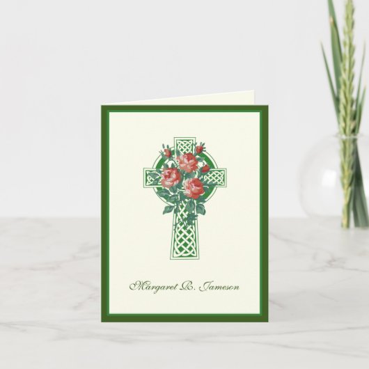 Shamrocks Irish Celtic Cross Red Roses condoléance Bedankkaart (Voorkant)