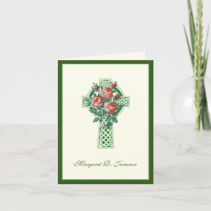 Shamrocks Irish Celtic Cross Red Roses condoléance Bedankkaart