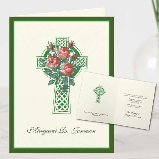 Shamrocks Irish Celtic Cross Red Roses condoléance Bedankkaart