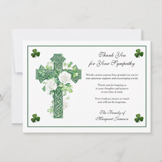 Shamrocks Irish Celtic Cross Rozen condoleren Bedankkaart (Voorkant)