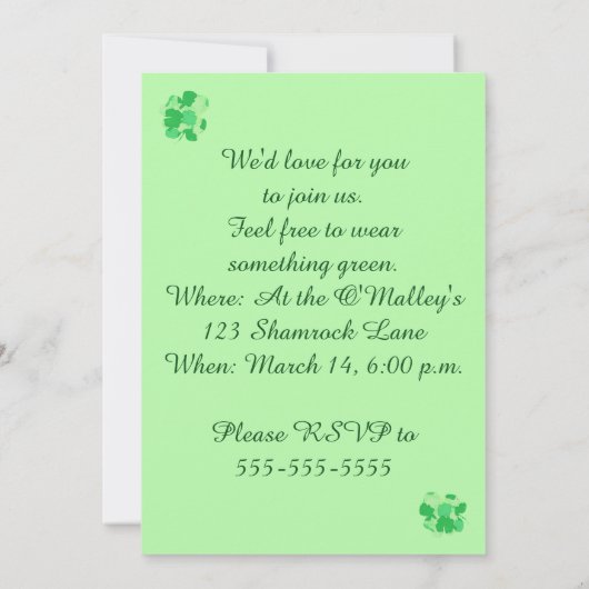 Shamrocks Irish Dinner Party Invitations Kaart (Achterkant)