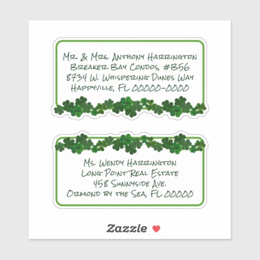Shamrocks Irish Green Pre-print Mailing Labels (Vel)