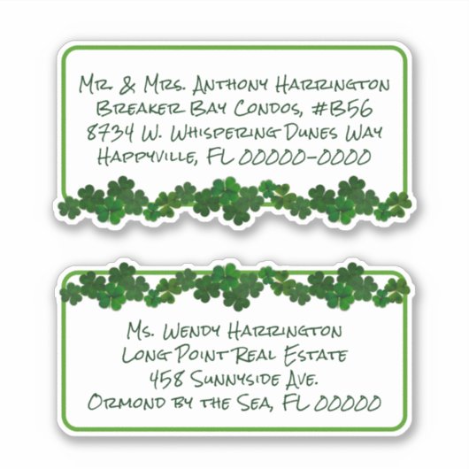 Shamrocks Irish Green Pre-print Mailing Labels (Voorkant)