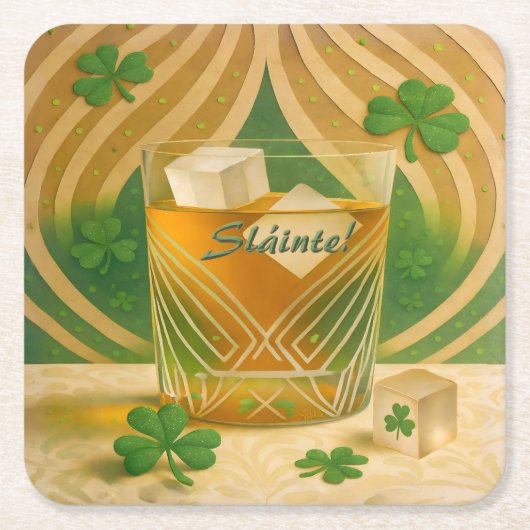 Shamrocks Irish Whiskey Tumbler "Sláinte!" Kartonnen Onderzetters (Voorkant)