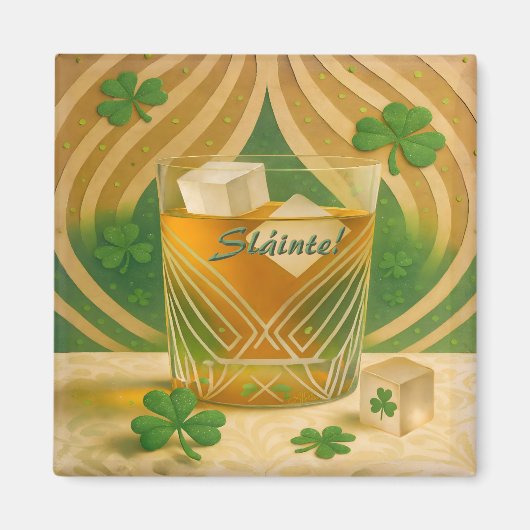 Shamrocks Irish Whiskey Tumbler "Sláinte!" Magneet (Voorkant)