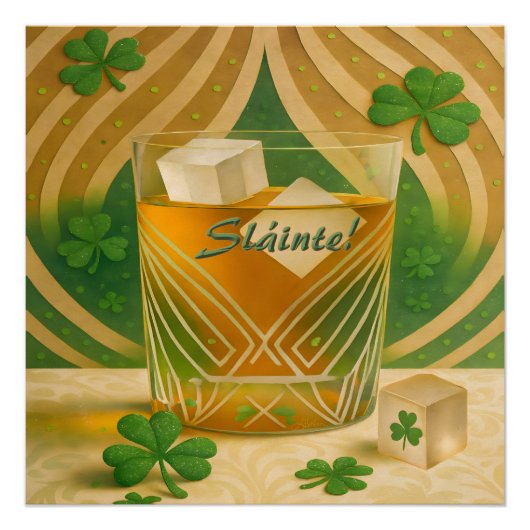 Shamrocks Irish Whiskey Tumbler "Sláinte!" Perfect Poster (Voorkant)