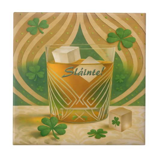 Shamrocks Irish Whiskey Tumbler "Sláinte!" Tegeltje (Voorkant)