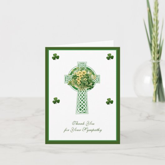 Shamrocks, katholieke Ierse Keltische Kruiscondole Bedankkaart (Voorkant)