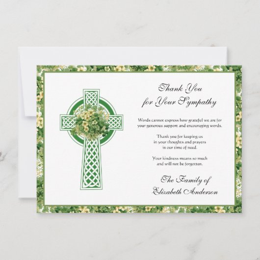 Shamrocks, katholieke Ierse Keltische Kruiscondole Bedankkaart (Voorkant)