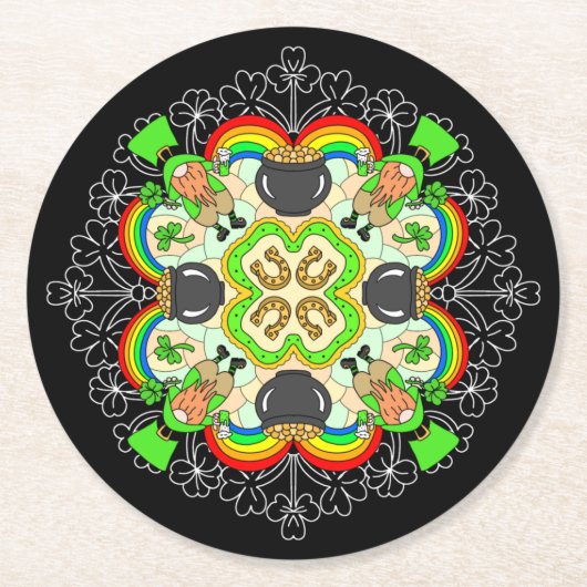 Shamrocks, Leprechauns St Patrick's Day Ronde Kartonnen Onderzetter (Voorkant)