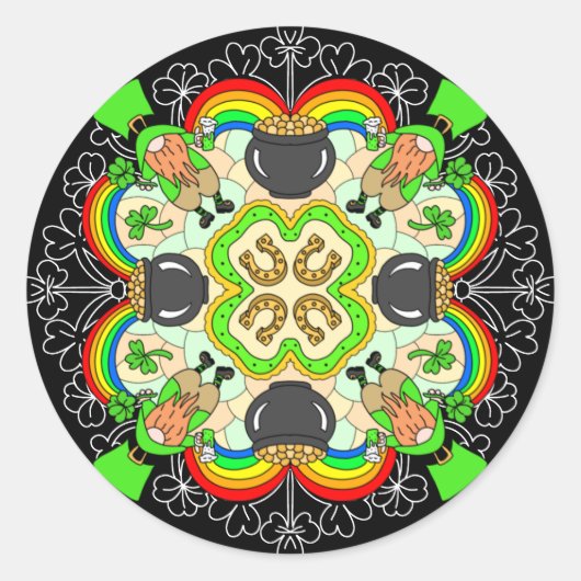Shamrocks, Leprechauns St Patrick's Day Ronde Sticker (Voorkant)