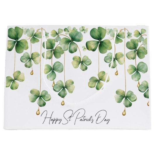 Shamrocks met Gouden Kralen Groot Cadeauzakje (Voorkant)