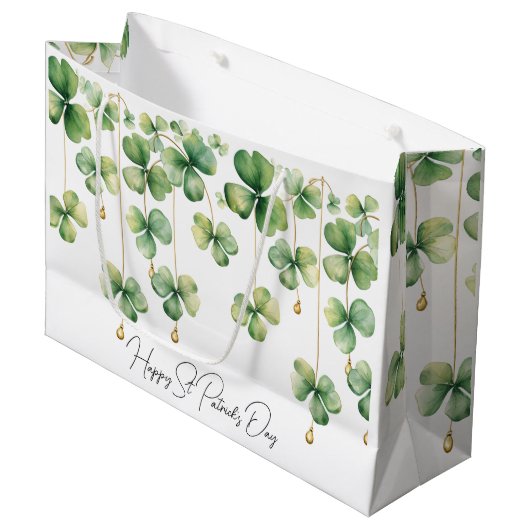 Shamrocks met Gouden Kralen Groot Cadeauzakje (Voorkant Gekanteld)