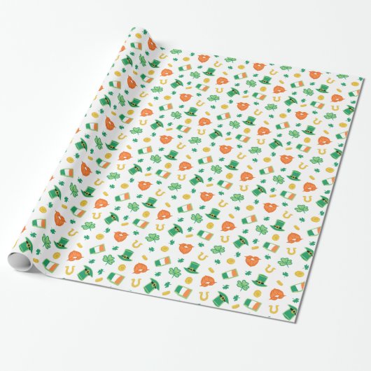 Shamrocks & Petten - St Patrick's Day Pattern Cadeaupapier (Uitgerold)