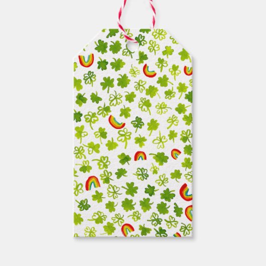 Shamrocks Rainbows Waterverf ST PATRICKS DAG Cadeaulabel (Voorkant)