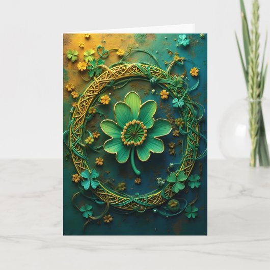 Shamrocks Rond een krans St. Patrick's Day Feestdagen Kaart (Voorkant)