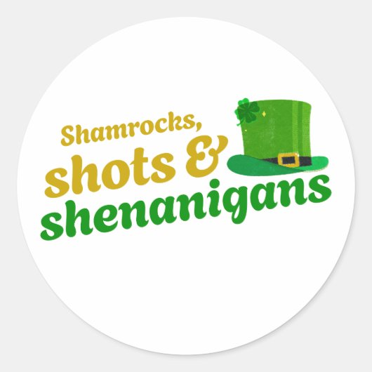 Shamrocks, Shots en Shenanigans Ronde Sticker (Voorkant)