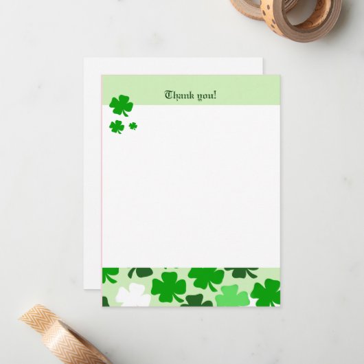 SHAMROCKS St Patricks day 4x5 Flat Dank u wel Notitiekaartje (Voorkant / Achterkant in situ)