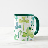 Shamrocks St. Patrick's Day Green Monogram Mug Mok (Voorkant rechts)