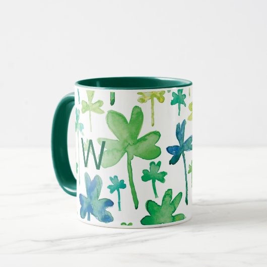 Shamrocks St. Patrick's Day Green Monogram Mug Mok (Voorkant links)