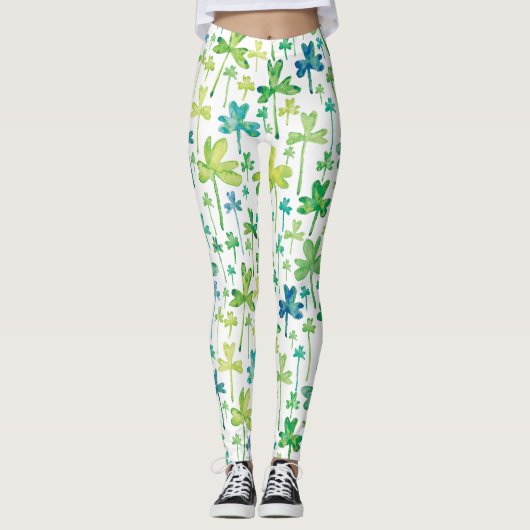 Shamrocks St. Patrick's Day Green White Leggings (Voorkant)
