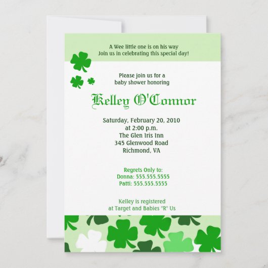 SHAMROCKS ST PATRICKS DAY GROEN Baby shower Kaart (Voorkant)