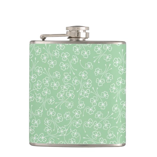  Shamrocks White Outlines on Green Hip Flask Heupfles (Voorkant)