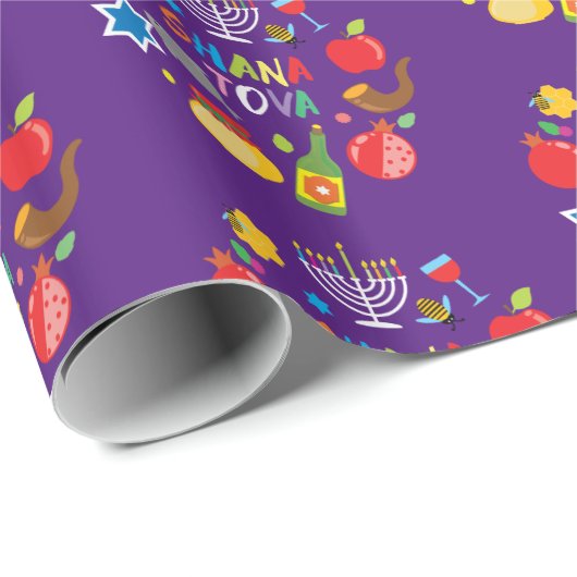 Shana Tova2 cirkels - donker paars Cadeaupapier (Rol Hoek)