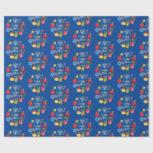 Shana Tova2 cirkels - marineblauw Cadeaupapier (Vlak)