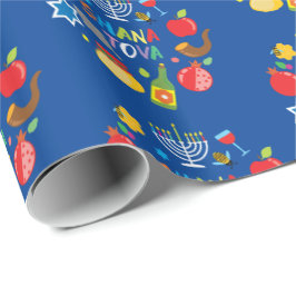 Shana Tova2 cirkels - marineblauw Cadeaupapier