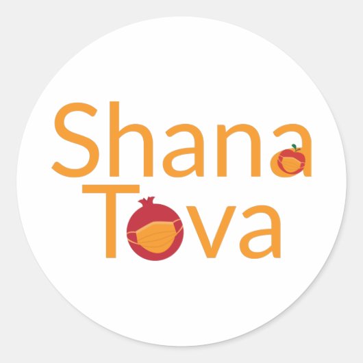 Shana Tova, appelgranaatappel met mondkapje Ronde Sticker (Voorkant)