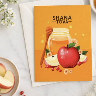 Shana Tova Appels & Honing Illustratie Modern Feestdagenkaart