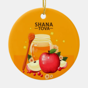 Shana Tova Appels & Honing Illustratie Modern  Keramisch Ornament
