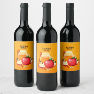 Shana Tova Appels & Honing Illustratie Modern Wijn Etiket