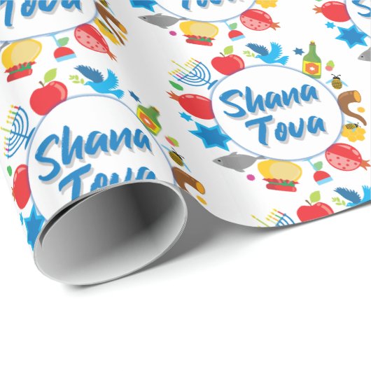 Shana Tova-cirkels - wit Cadeaupapier (Rol Hoek)