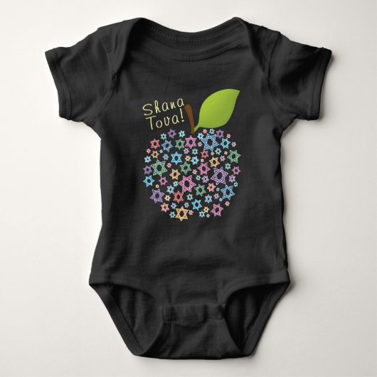 🍯 🍎🐟 Shana Tova! Gelukkig nieuwjaar zwart Romper (Voorkant)
