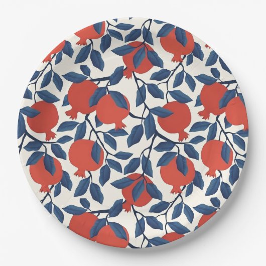 Shana Tova Granaatappel Botanisch Ontwerp | Elegan Papieren Bordje (Voorkant)