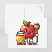Shana Tova Kawaii Appel en Honing Briefkaart (Voorkant / Achterkant)