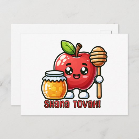 Shana Tova Kawaii Appel en Honing Briefkaart (Voorkant / Achterkant)