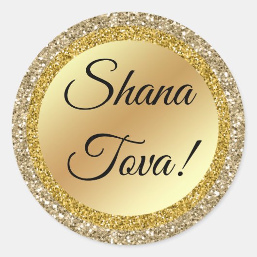 shana tova! Klassiek script, gouden achtergrond, a Ronde Sticker (Voorkant)