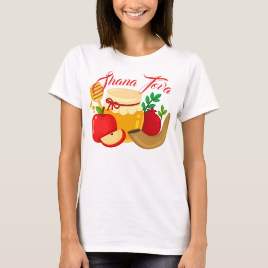 Shana Tova met appels, Honing, Pomegranaat T-shirt (Voorkant)