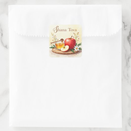 Shana Tova Rosh Hashanah Appel en Honingbloemen Vierkante Sticker (Tas)