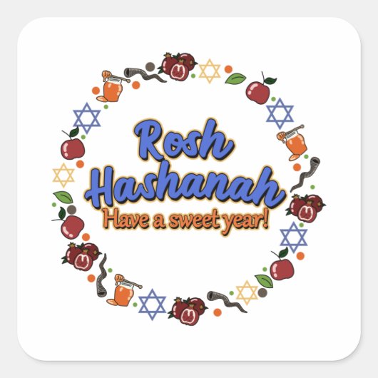 Shana Tova Rosh Hashanah Jwish New Year Holiday Vierkante Sticker (Voorkant)