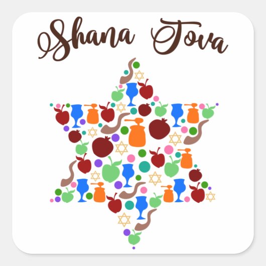 Shana Tova Rosh Hashanah Jwish New Year Holiday Vierkante Sticker (Voorkant)
